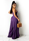 2021 Summer Hot Style Women Elegant Solid Color Deep V Neck Wide Leg Split Spaghetti Strap Bandage Jumpsuit ANDI-0508