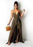 2021 Summer Hot Style Women Elegant Solid Color Deep V Neck Wide Leg Split Spaghetti Strap Bandage Jumpsuit ANDI-0508