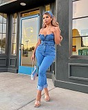 Plus Size 2021 Women Clothes Solid Color Slash Neck Sleeveless Spaghetti Strap Summer Buttons Bodycon Jumpsuit LX-6082