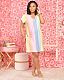 Fashion Women Summer Sexy Short Sleeve O Neck Loose Rainbow Striped Print Oversized T Shirt Midi Dress CHY-1334