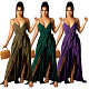 2021 Summer Hot Style Women Elegant Solid Color Deep V Neck Wide Leg Split Spaghetti Strap Bandage Jumpsuit ANDI-0508