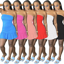 Women Elegant Solid Color Streetwear Sexy Strapless Sleeveless High Waist Patchwork Skinny Mini Dress YS-6235
