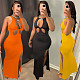 Solid Sleeveless Summer Hollow Out Slim Fit Sexy Bodycon Casual Split Nightclub Package Hip Long Dress JR-3630