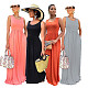 Summer Solid Color Elegant One Piece Sleeveless O Neck Elastic High Waist Womens Clothes Maxi A-Line Dress SFY-004-1