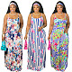 Women Casual Floral Print Sleeveless Spaghetti Straps Summer Sexy Boho Large Hem Loose Maxi Dresses With Headscarf XMY-9306