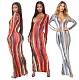 Colorful Deep V-neck Long Sleeve Slim Hip-hugging Dress DD-8043