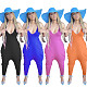 Casual Solid Color Sleeveless Halter Deep V Neck Mid Waist Club Party Summer Women Loose Harem Jumpsuit CM-2136