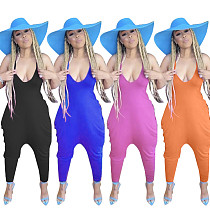 Casual Solid Color Sleeveless Halter Deep V Neck Mid Waist Club Party Summer Women Loose Harem Jumpsuit CM-2136 Casual Solid Color Sleeveless Halter Deep V Neck Mid Waist Club Party Summer Women Loose Harem Jumpsuit CM-2136