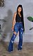 2021 New Style High Quality Clothing High Waist Washed Make Old Hole Fashion Elastic Denim Flare Jeans LA-3280