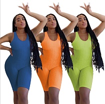Fashion Summer Women's Sexy Solid Color Pineapple Cloth Sleeveless O Neck Backless Bodycon Rompers BNY-7186