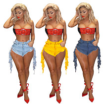 Plus Size Summer Fashion Clothing Tassel Women High Waist Casual Skinny Straight Club Denim Shorts HSF-2271