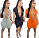 Solid Color Short Sleeve Deep V-Neck Sheath Elastic Night Club Fashion Women Midi Dresses FNN-8616