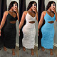 Elegant Women Solid Color Hole Hollow Out Pleated Stacked Cross Strap Halter Party Night Club Long Maxi Dress GLS-7034