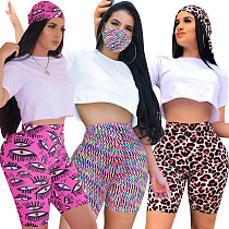 Women Summer Casual Print High Waist Package Buttocks Bodycon Straight Shorts SH-390123