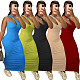 Elegant Sexy Solid Color Sleeveless One Shoulder Ruched Women Pleated Summer Bodycon Long Party Dress WSM-5254