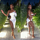 Elegant Solid Color Women One Shoulder Sexy Hollow Out Bodycon Irregular Long Sleeve Split Midi Dress BN-9283