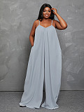 Solid Color Sleeveless Spaghetti Strap Fashion High Street Wear Clothes Loose Plus Size Jumpsuits TB-5271