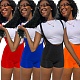 Solid Color Short Sleeve Round Neck Sexy T Shirt Crop Top Suspender Shorts Women Casual Two Piece Sets QZX-6212