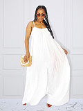 Solid Color Sleeveless Spaghetti Strap Fashion High Street Wear Clothes Loose Plus Size Jumpsuits TB-5271