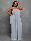 Solid Color Sleeveless Spaghetti Strap Fashion High Street Wear Clothes Loose Plus Size Jumpsuits TB-5271