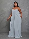 Solid Color Sleeveless Spaghetti Strap Fashion High Street Wear Clothes Loose Plus Size Jumpsuits TB-5271