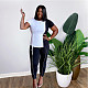 Fashion Patchwork Short Sleeve O Neck T Shirt Top Fitness Pencil Pants Loungewear Two Piece Matching Set HM-6523