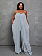 Solid Color Sleeveless Spaghetti Strap Fashion High Street Wear Clothes Loose Plus Size Jumpsuits TB-5271
