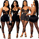 Sexy Summer Lace Patchwork Flower Print See Through Backless Spaghetti Straps Bodycon Womens Jumpsuit OSM-5259