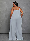 Solid Color Sleeveless Spaghetti Strap Fashion High Street Wear Clothes Loose Plus Size Jumpsuits TB-5271