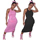 2021 New Solid Color Cotton Sleeveless O Neck High Waist Streetwear Women Elegant Bodycon Maxi Long Dress MDF-5237