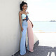 Sexy Contrast Color Striped Bow Tie Strapless Crop Top Loose Flared Pants Summer Womens Two Piece Set ASL-6379