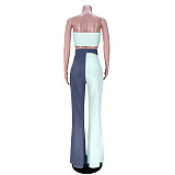 Sexy Contrast Color Striped Bow Tie Strapless Crop Top Loose Flared Pants Summer Womens Two Piece Set ASL-6379