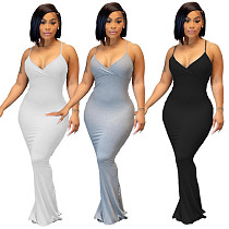 Sexy Solid Color Deep V-Neck Summer Women Sleeveless Spaghetti Strap Skinny Party Maxi Dresses CHY-1330