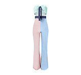 Sexy Contrast Color Striped Bow Tie Strapless Crop Top Loose Flared Pants Summer Womens Two Piece Set ASL-6379
