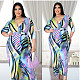 Plus Size Summer Clothing Vintage Pattern Print Half Sleeve Deep V Neck Bandage Women Streetwear Maxi Dress JLY-19204