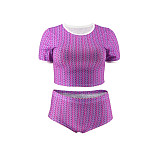 Plus Size Swimsuit Printed Crop Top Beach 2 Piece Bikini Set OSS-21106