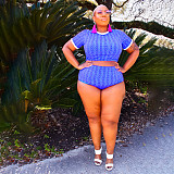 Plus Size Swimsuit Printed Crop Top Beach 2 Piece Bikini Set OSS-21106
