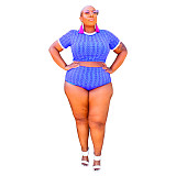 Plus Size Swimsuit Printed Crop Top Beach 2 Piece Bikini Set OSS-21106