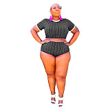 Plus Size Swimsuit Printed Crop Top Beach 2 Piece Bikini Set OSS-21106