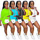 Fashion Women Clothing Solid Color O-Neck Half Sleeve Crop Top Bandage Pencil Pants Shorts Summer Two Piece Set FOS-8085