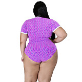 Plus Size Swimsuit Printed Crop Top Beach 2 Piece Bikini Set OSS-21106