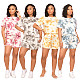 Summer Womens Clothing Tie Dye Print Short Sleeve T Shirt+Drawstring Waist Lace Up Shorts 2 Piece Set XMY-9309
