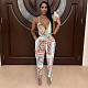 Sexy Vintage Pattern Print Sleeveless Spaghetti Straps Deep V Neck Lace Up Club Party One Piece Jumpsuit MEY-2068
