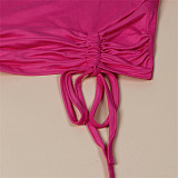 Casual Summer Solid Color Short Sleeve O Neck Drawstring Crop Tops Sports Slim Shorts Fitness 2 Piece Set FSX-272