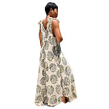Women's Sleeveless Casual Floral Print Elegant Deep V Neck Boho Straps Loose Wide Leg Plus Size Summer Jumpsuit DY-6660