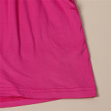 Casual Summer Solid Color Short Sleeve O Neck Drawstring Crop Tops Sports Slim Shorts Fitness 2 Piece Set FSX-272