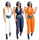 Sexy Deep V-Neck Solid Color Women Summer Cleavage Bandage Backless Hot One Piece Streetwear Jumpsuit OINGS-51015
