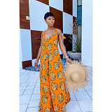 Women's Sleeveless Casual Floral Print Elegant Deep V Neck Boho Straps Loose Wide Leg Plus Size Summer Jumpsuit DY-6660