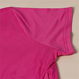Casual Summer Solid Color Short Sleeve O Neck Drawstring Crop Tops Sports Slim Shorts Fitness 2 Piece Set FSX-272