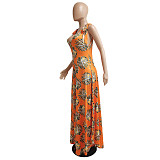 Women's Sleeveless Casual Floral Print Elegant Deep V Neck Boho Straps Loose Wide Leg Plus Size Summer Jumpsuit DY-6660